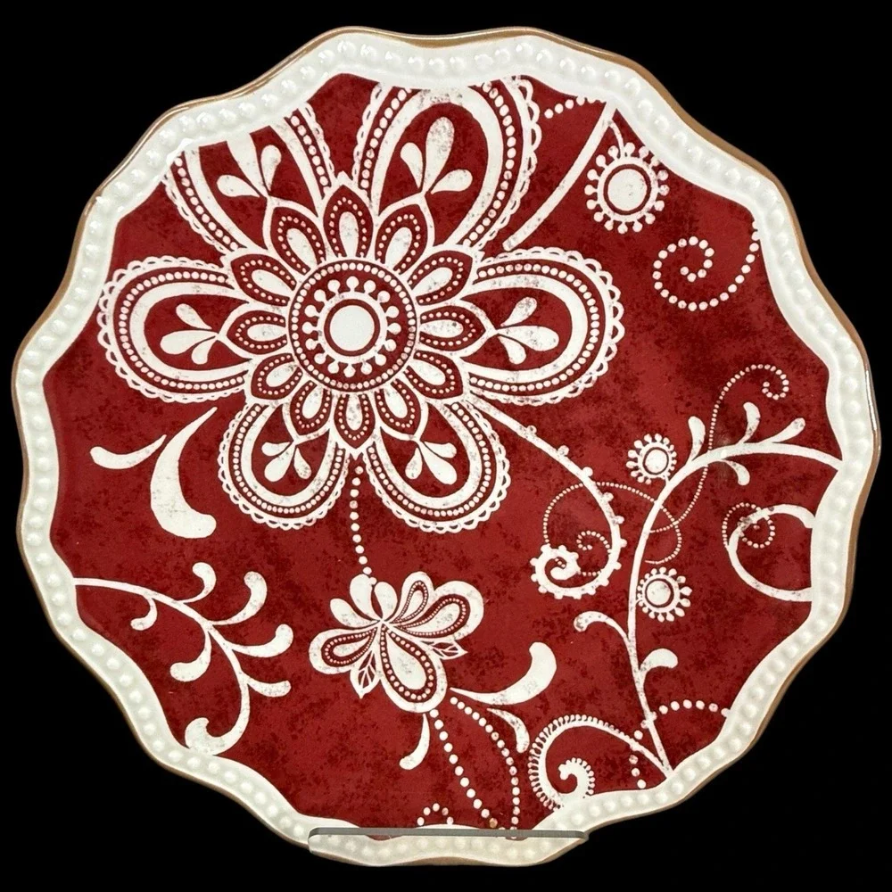 PIER 1 Maribeth Salad Dessert Plates Cranberry Scalloped Retired Set Of‎ 5